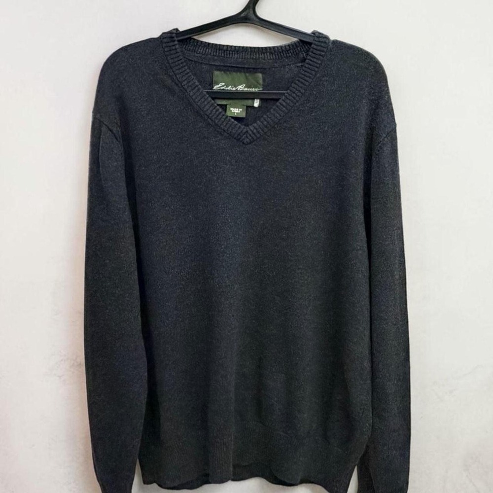 Eddie Bauer Charcoal Grey V-Neck Sweater, Size L
